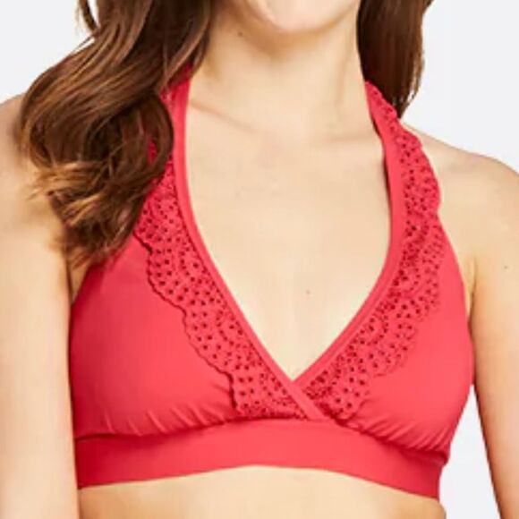 Draper James x Lands’ End Embroidered Eyelet Ruffle Halter Bikini Top NWT size14 - Picture 1 of 9